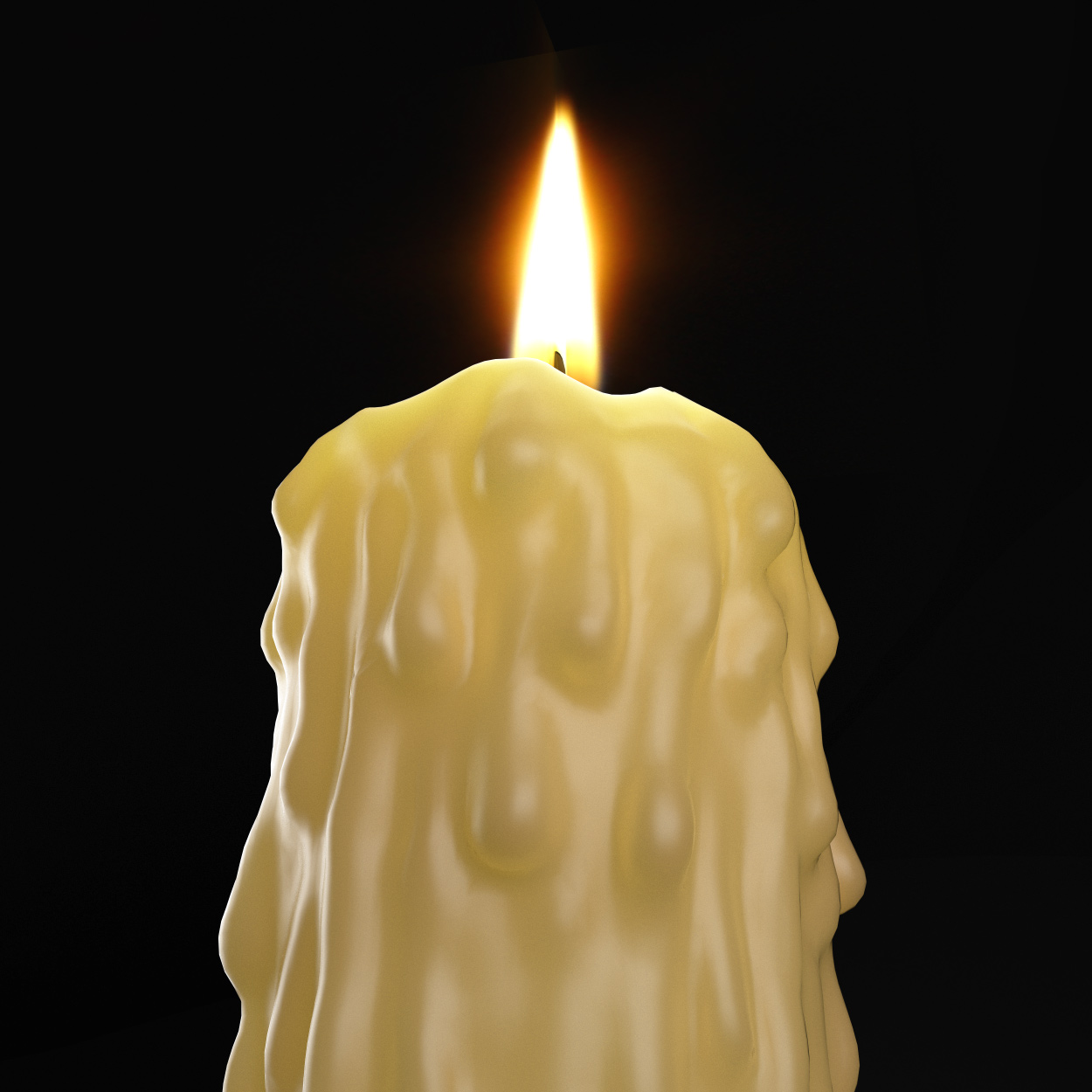 Close-up of the Magic Candle showing realistic wax texture, organic candle drips, and detailed sculptural surface